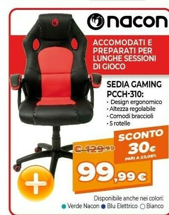 Expert NACON PCCH-310 Sedia Per Gaming Universale Sedia Imbottita Tappezzata Nero, Rosso offerta