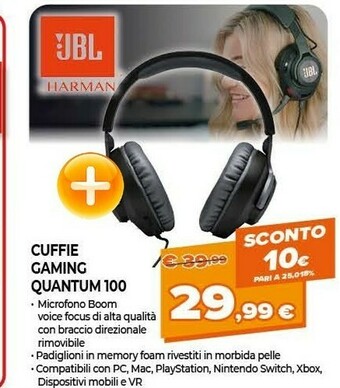 Jbl QUANTUM 100 Cuffia Padiglione Auricolare Blu