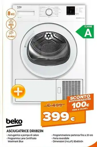 Expert Beko Beko DRX823N asciugatrice Libera installazione Caricamento frontale 8 kg A++ Bianco offerta