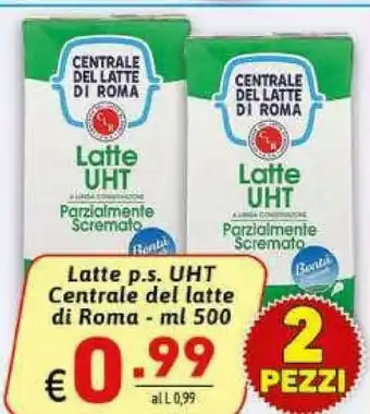 Gros Centrale del latte di roma Latte UHT A Lunga Conservazione Parzialmente Scremato 500 G(ml) offerta