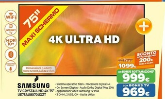 Expert Samsung Series 8 UE75AU8070 190,5 Cm (75") 4K Ultra HD Smart TV Wi-Fi Nero offerta