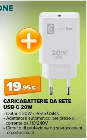 Expert Cellularline Caricabatterie Da Rete USB-C 20w offerta