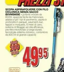 Scopa Aspirapolvere Con Filo Ciclonica Senza Sacco BXVMS600E