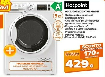 Expert Hotpoint NT M11 91WK IT Asciugatrice Libera Installazione Caricamento Frontale 9 Kg A+ Bianco offerta