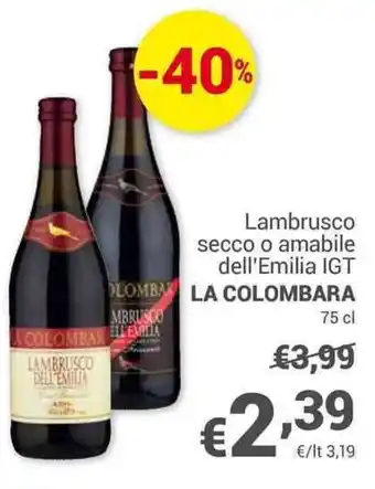 Unes Lambrusco secco o amabile dell'Emilia IGT LA COLOMBARA 75 cl offerta