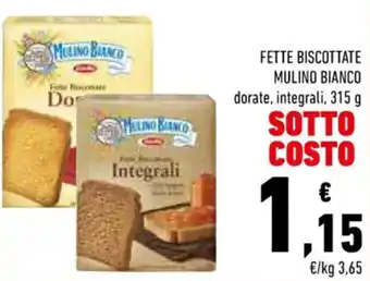 Conad FETTE BISCOTTATE MULINO BIANCO dorate, integrali, 315 g offerta