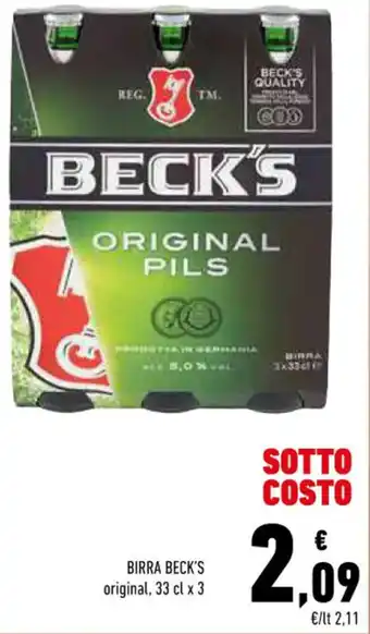 Conad BIRRA BECK'S original, 33 cl x 3 offerta