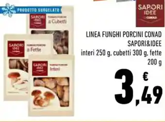 Conad LINEA FUNGHI PORCINI CONAD SAPORI&IDEE interi 250 g, cubetti 300 g, fette 200g offerta