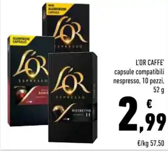 Conad L'OR CAFFE' capsule compatibili nespresso, 10 pezzi, 52g offerta