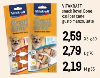 Famila VITAKRAFT snack Royal Bone ossi per cane gusto manzo, latte XS g 60 offerta