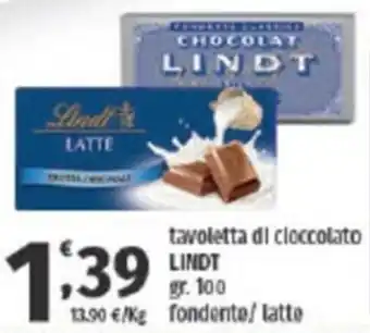 Vivo Supermercati tavoletta di cioccolato LINDT gr. 100 fondente/latte offerta