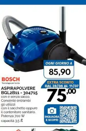 Orizzonte Bosch BGL2B112A Aspirapolvere 700 W A Cilindro Secco Sacchetto Per La Polvere 3,5 L offerta