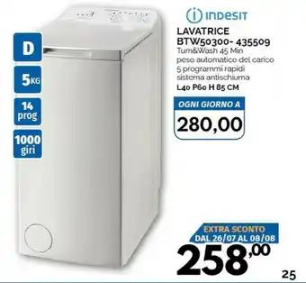 Orizzonte Indesit BTW L50300 IT/N Lavatrice Libera Installazione Caricamento Dall'alto 5 Kg 1000 Giri/min D Bianco offerta