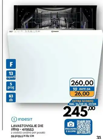 Orizzonte Indesit Lavastoviglie DIE 2B19-429553 offerta