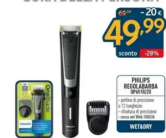 Sinergy Philips OneBlade Pro QP6510/25 Regolabarba Bagnato E Secco Nero offerta