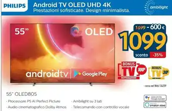 Sinergy Philips 55OLED805/12 TV 139,7 Cm (55") 4K Ultra HD Smart TV Wi-Fi Grigio offerta