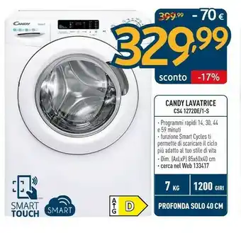 Sinergy Candy Smart CS4 1272DE/1-S Lavatrice Libera Installazione Caricamento Frontale 7 Kg 1200 Giri/min D Bianco offerta