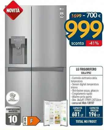 Sinergy LG GSL481PZXZ Frigorifero Side-by-side Libera Installazione 601 L F Acciaio Inossidabile offerta