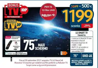 Sinergy LG 75NANO756PA TV 190,5 Cm (75") 4K Ultra HD Smart TV Wi-Fi Nero offerta