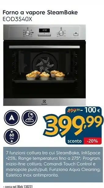 Sinergy Electrolux EOD3S40X Forno Elettrico 72 L Acciaio Inossidabile A offerta