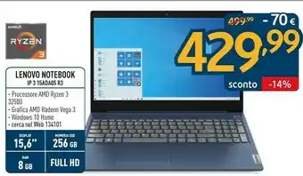 Sinergy Lenovo IdeaPad 3 15ADA05 Computer Portatile 39,6 Cm (15.6") Full HD AMD Ryzen 3 8 GB DDR4-SDRAM 256 GB SSD Wi-Fi 5 (802.11ac) offerta