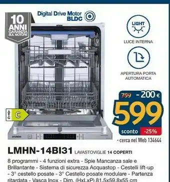 Sinergy Hyundai LMHN-14BI31 Lavastoviglie 14 Coperti offerta
