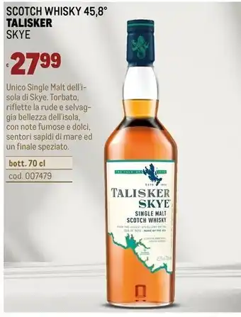Metro Talisker skye scotch whisky 45,8⁰ offerta