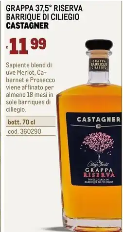 Metro Castagner grappa 37,5 riserva barrique di ciliegio offerta