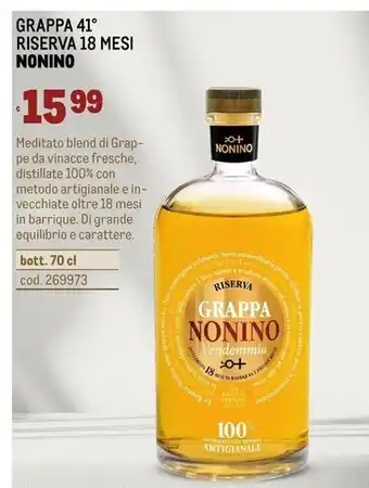 Metro Nonino grappa riserva 18 mesi offerta