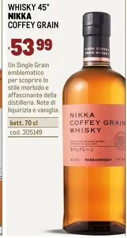 Metro Nikka whisky 45° coffey grain offerta