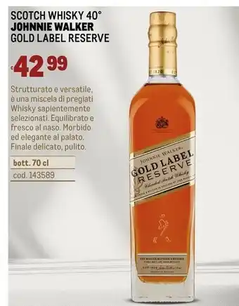 Metro Johnnie walker scotch whisky 40° gold label reserve offerta