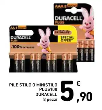 Conad Superstore PILE STILO O MINISTILO PLUS100 DURACELL 8 pezzi offerta