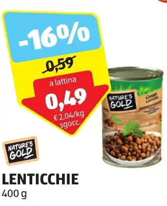 ALDI NATURE'S GOLD LENTICCHIE 400 g offerta