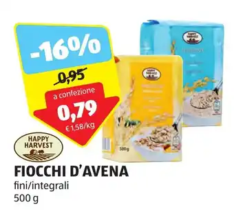 ALDI HAPPY HARVEST FIOCCHI D'AVENA fini/integrali 500 g offerta