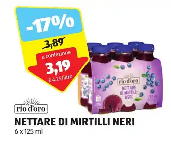 ALDI rio d'oro NETTARE DI MIRTILLI NERI 6 x 125 ml offerta