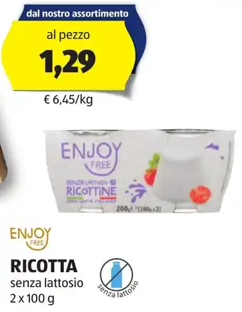 ALDI ENJOY FREE RICOTTA senza lattosio 2 x 100 g offerta
