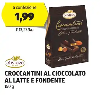 ALDI OLIVIERO CROCCANTINI AL CIOCCOLATO AL LATTE E FONDENTE 150 g offerta