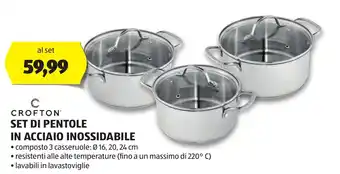 ALDI CROFTON SET DI PENTOLE IN ACCIAIO INOSSIDABILE offerta