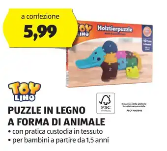 ALDI TOY LINO PUZZLE IN LEGNO A FORMA DI ANIMALE offerta