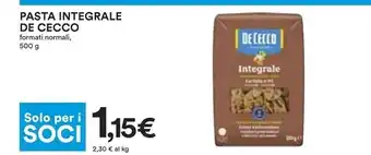 Coop De cecco pasta integrale offerta