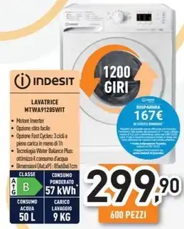 Unieuro Indesit - mtwa 91285 w it lavatrice caricamento frontale 9 kg 1200 giri/min bianco offerta