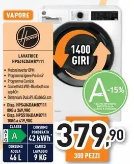 Unieuro Hoover - lavatrice hps494damb7111 offerta