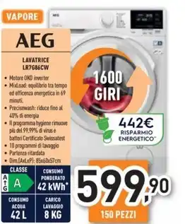 Unieuro Aeg - lr7g86cw lavatrice caricamento frontale 8 kg 1600 giri/min a bianco offerta