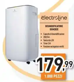Unieuro Electroline - dem202e deumidificatore 6,5 l 48 db 420 w nero, bianco offerta