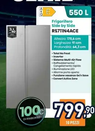 Unieuro Hisense - frigorifero side by side rs711n4ace offerta
