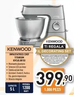 Unieuro Kenwood - impastatrice chef titanium kvc65.001si offerta