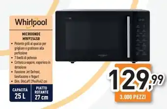 Unieuro Whirlpool mwp 254 sb superficie piana microonde con grill 25 l 900 w nero offerta