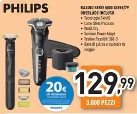 Unieuro Philips shaver series 5000 s5898/79 rasoio elettrico wet & dry offerta