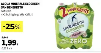 Coop ACQUA MINERALE ECOGREEN SAN BENEDETTO naturale 4+2 bottiglie gratis x 2 litri offerta