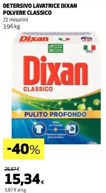 Coop DETERSIVO LAVATRICE DIXAN POLVERE CLASSICO 72 misurini 3.96 kg offerta